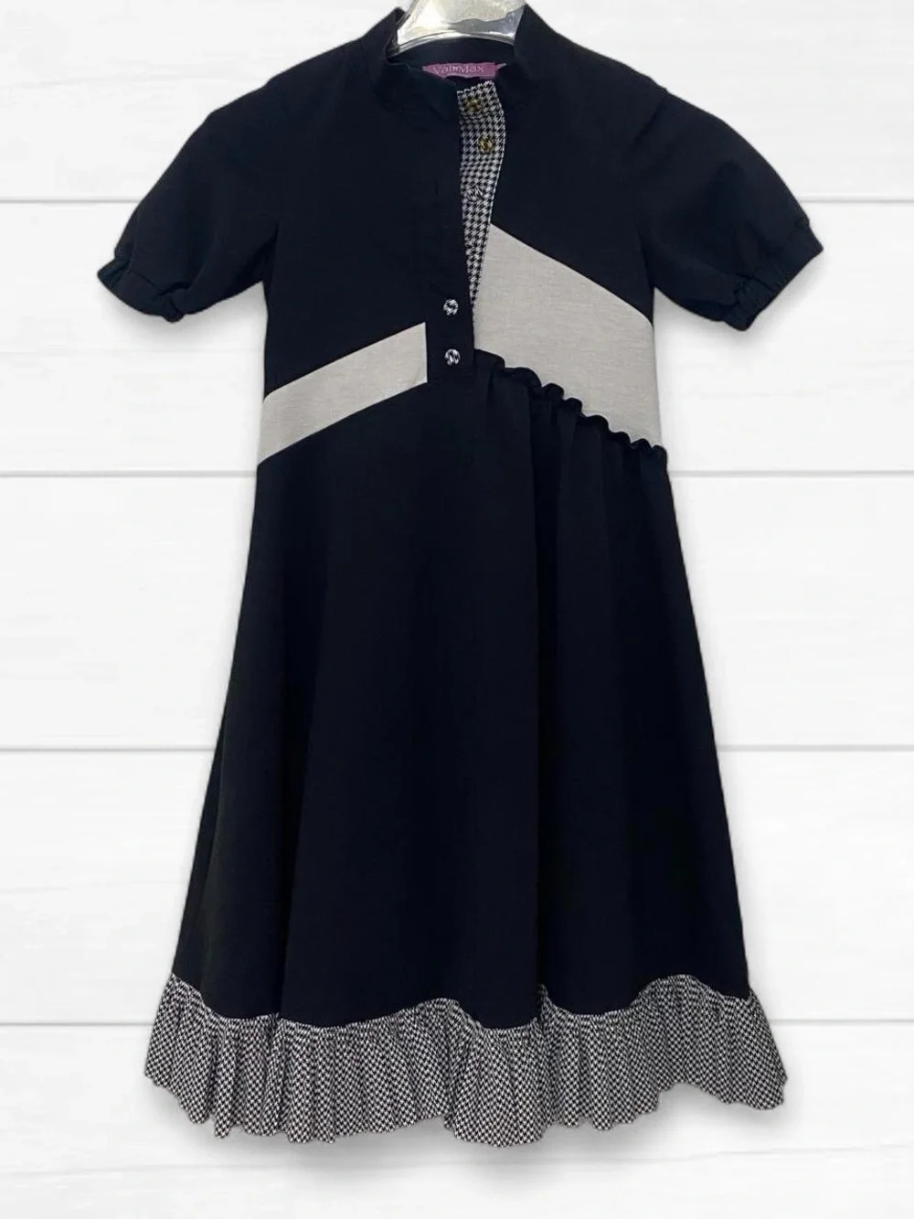 Valmax Couture Girls Black and Cream Panel Fit-and-Flare Dress 9Y